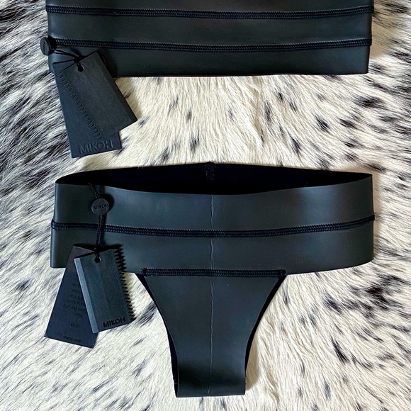 MIKOH RINCON NEOPRENE CUTOUT BANDEAU BIKINI, SZ S - Picture 10 of 13